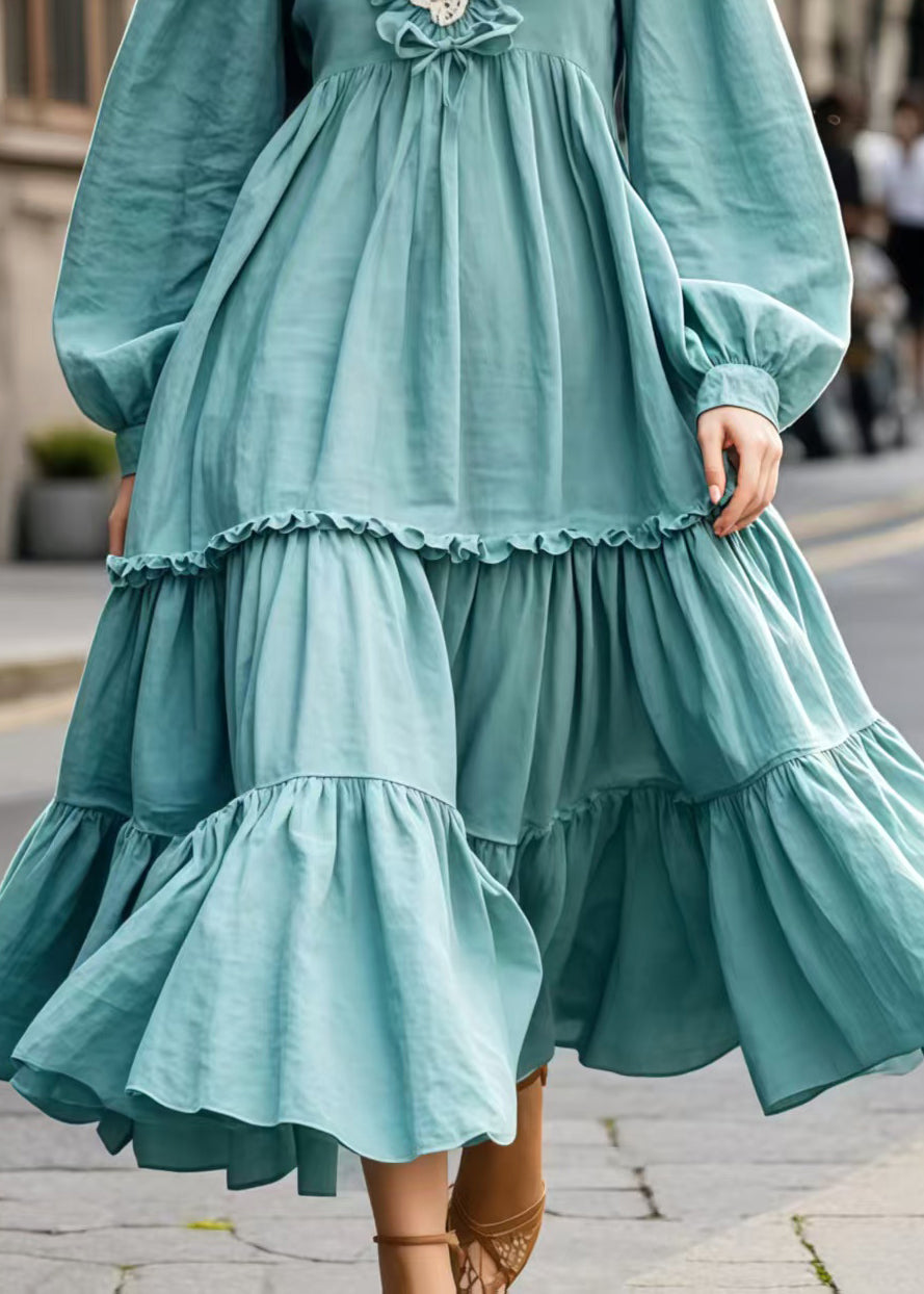 Blue Ruffled Oversized Cotton Maxi Dress Spring