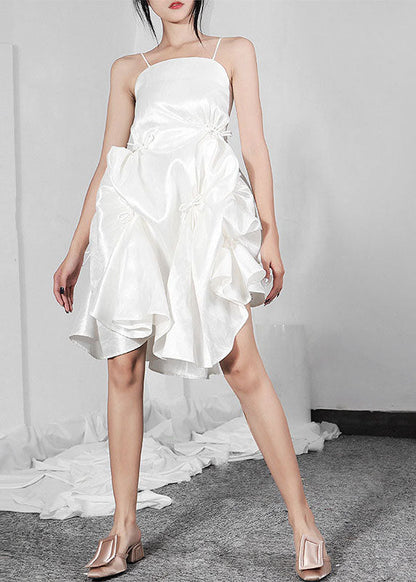 White Bowasymmetrical Summer Spaghetti Strap Dress