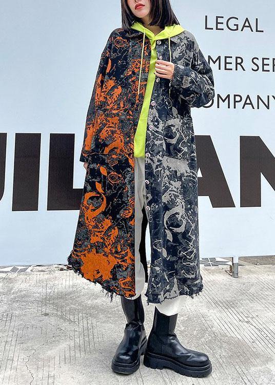 Art Pockets Button Asymmetrical Design Fall Hoodie Coat Long Sleeve