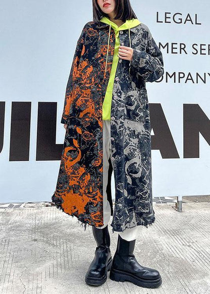 Art Pockets Button Asymmetrical Design Fall Hoodie Coat Long Sleeve