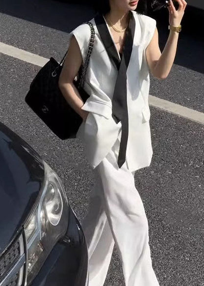 White Tops and Pants Linen Sets 2 Pieces Summer
