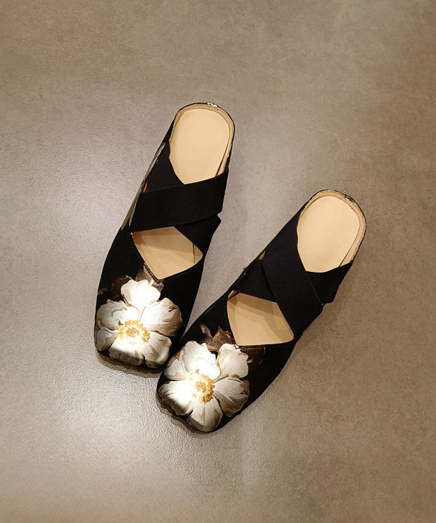 Black Cowhide Leather Splicing Slide Sandals