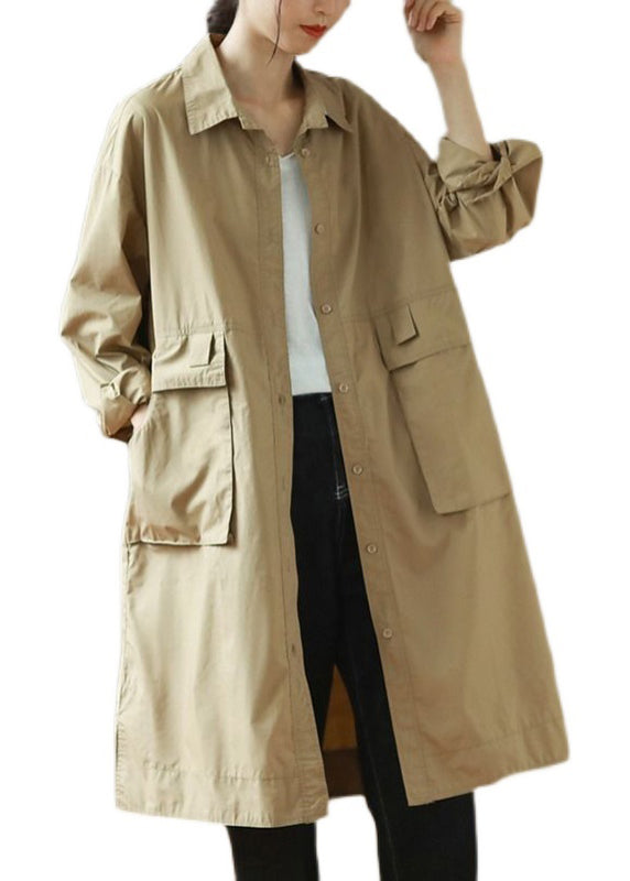 Green Oversized Big Pockets Cotton Coats Spring