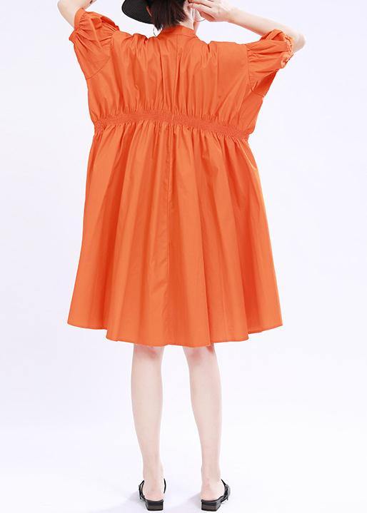 Orange Cinched Mid Summer Cotton Dress