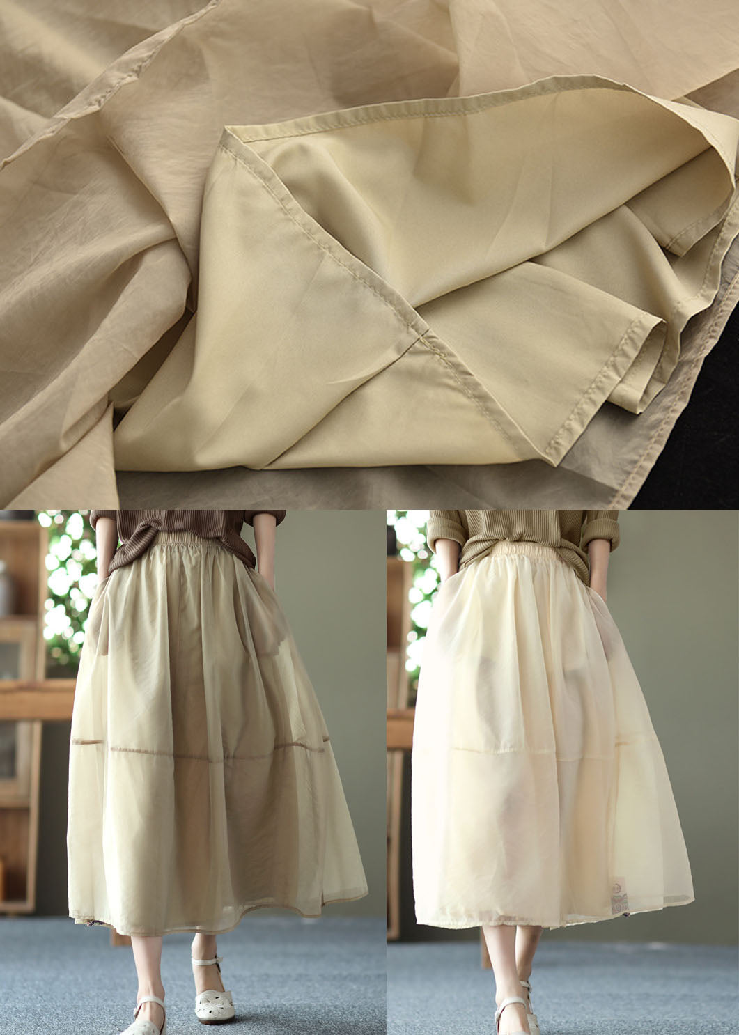 Apricot Patchwork Tulle a Line Skirt Summer