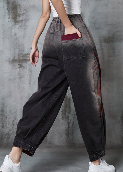 Gradient Color Embroidered Patchwork Denim Pants Spring