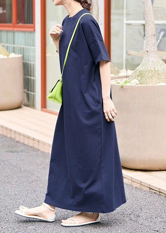 Navy Oversized Cotton Long Dresses Summer