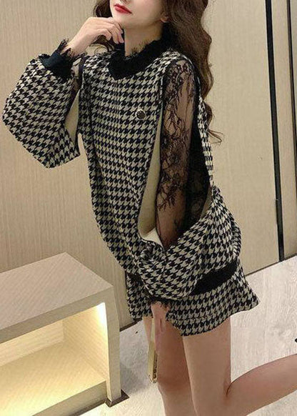 Style White Lace Patchwork Stand Collar Tops Shorts Two-piece Set Spring
