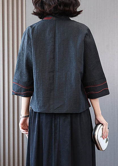 Diy Black Embroideried Tasseled Patchwork Silk Coats Spring