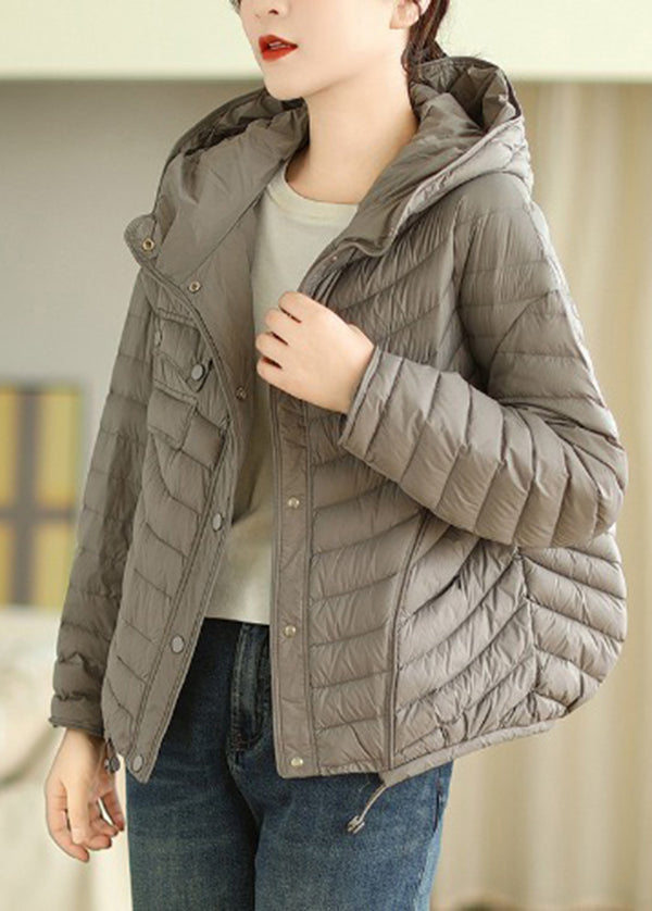 Grey Hooded Drawstring Fine Cotton Filled Jacket Winter
