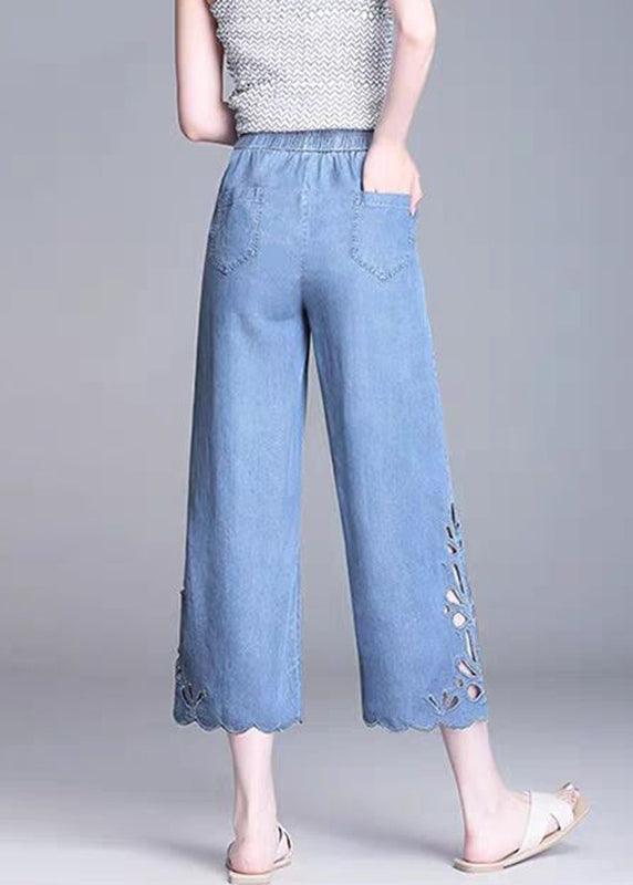 Blue High Waist Hollow Out Crop Jeans Summer