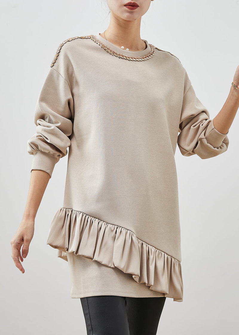 Beige Ruffles Patchwork Cotton Mini Dress Spring
