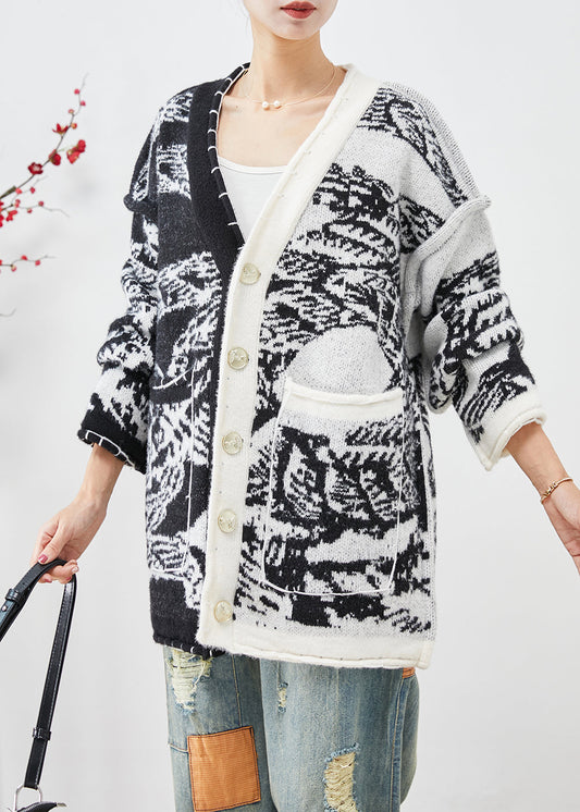 Black Asymmetrical Tie Dye Knit Cardigans Fall