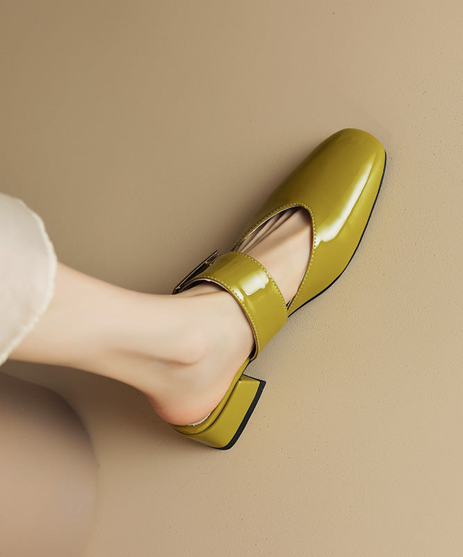 Green Chunky Faux Leather Fitted Splicing Slide Sandals