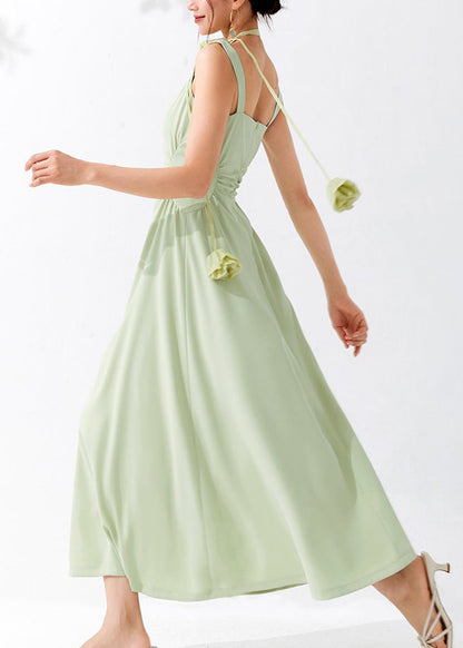 Green Cold Shoulder High Waist Dresses Sleeveless