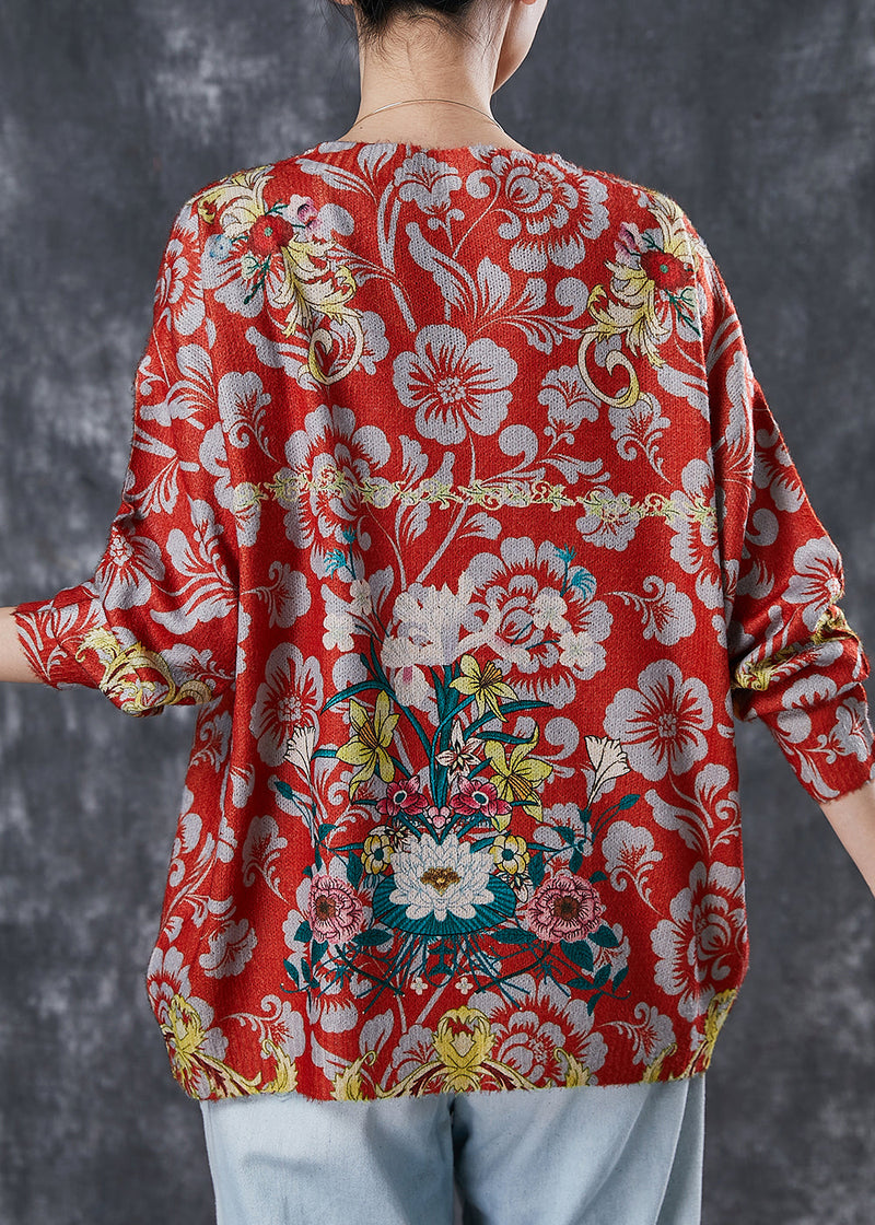Red Oversized Zircon Knit Sweater Spring