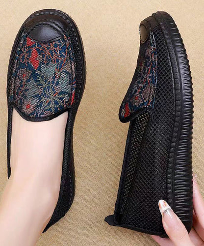 Splicing Hollow Out Flat Shoes for Black Knit Fabric