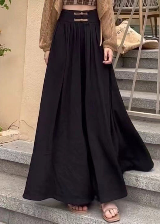 Black Wrinkled Cotton Wide Leg Pants High Waist