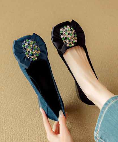 Purple Chunky Suede Bow Zircon Splicing Penny Loafers