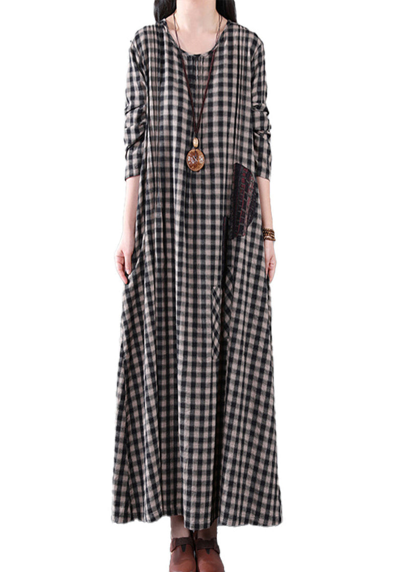Black White Plaid a Line Long Dresses Spring