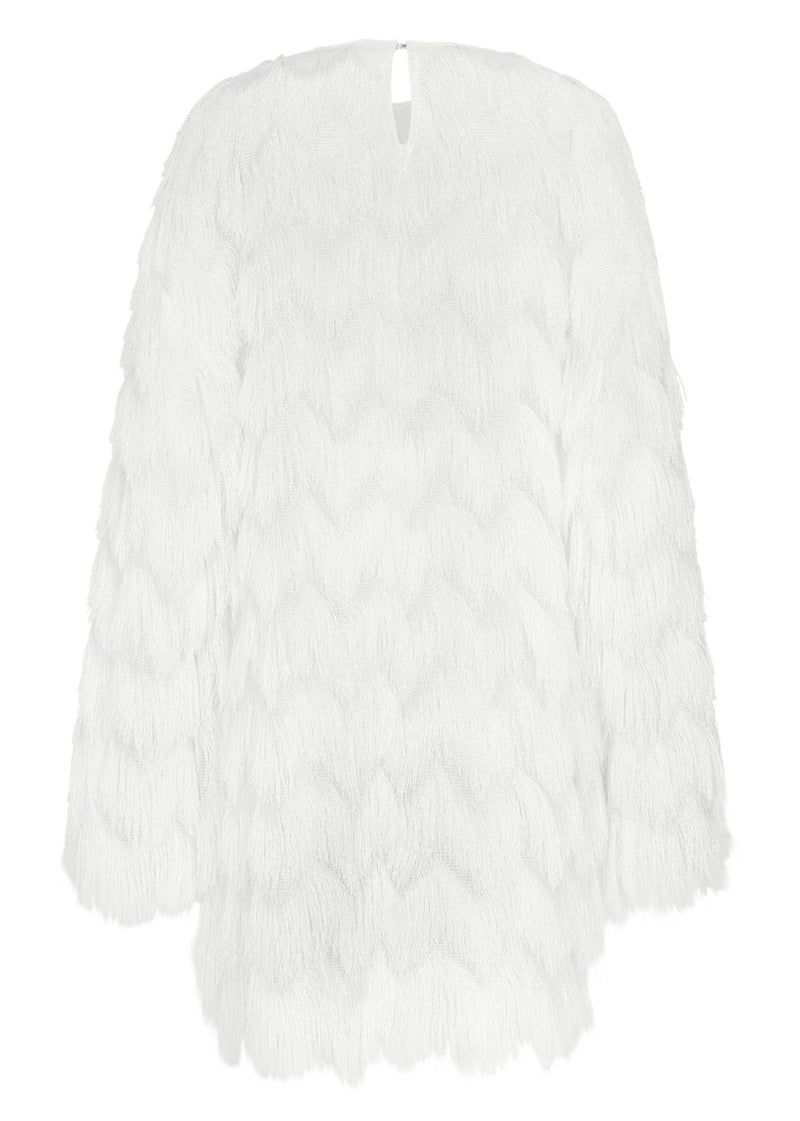 Italian White O-neck Tasseled Mid Dress Fall