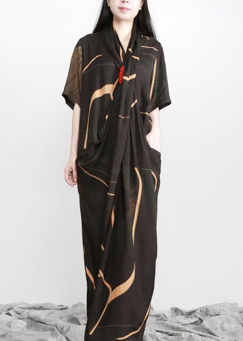 Black Print Tencel Asymmetric Dress