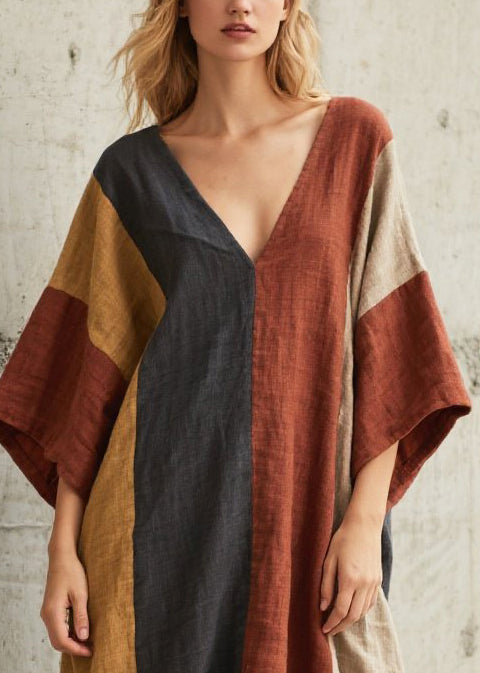 Fitted Colorblock Oversized Patchwork Faux Fur Maxi Dress Batwing Sleeve