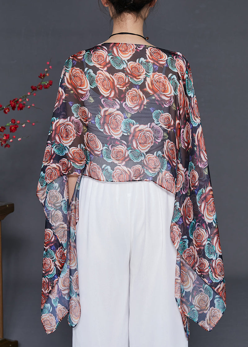 Black Asymmetrical Print Chiffon Long Smock Summer