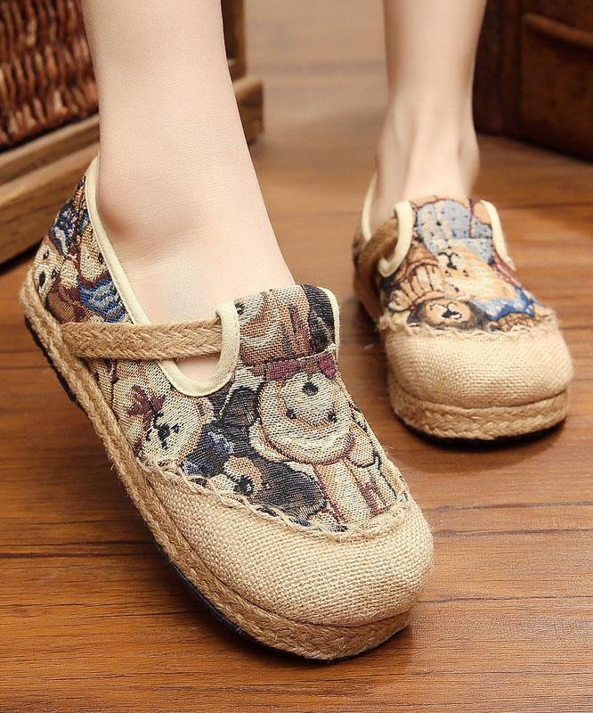 Green Little Bear Cotton Linen Flat Shoes