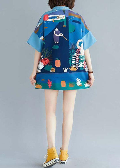 Blue Stand Print Shift Dresses Summer