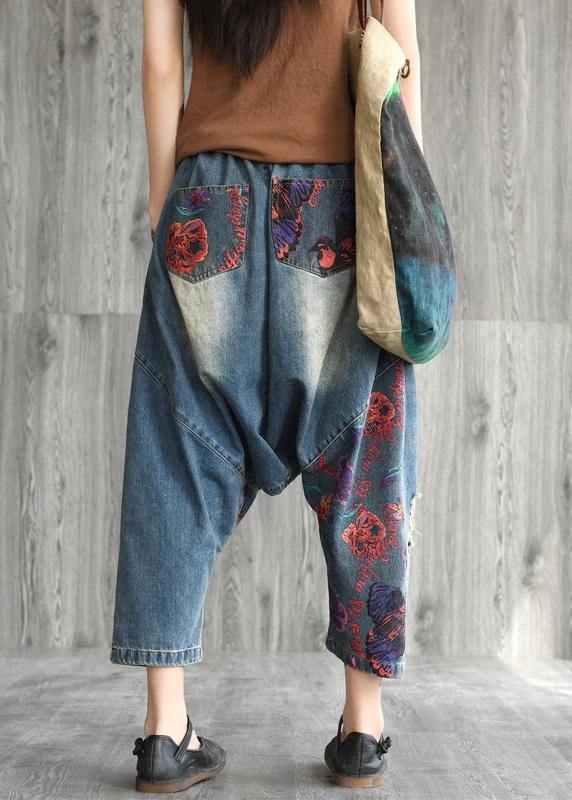 Art Cotton Clothes Printed Frayed Low Crotch Jeans Summer