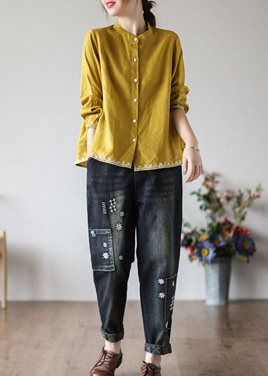 Style Red Embroideried Wrinkled Fall Top Long Sleeve