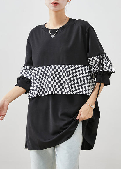 Italian Black Oversized Patchwork Warm Fleece Pullover Fall