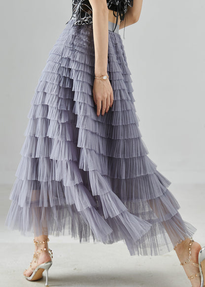Grey Elastic Waist Layered Tulle Skirts Summer