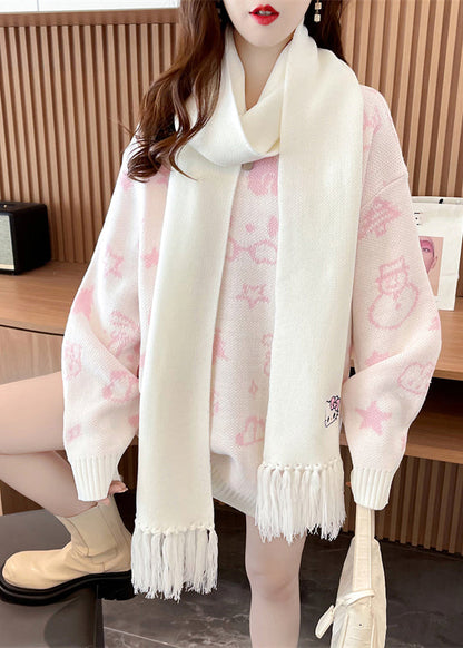 Beige O-neck Cozy Cotton Knit Sweater Spring