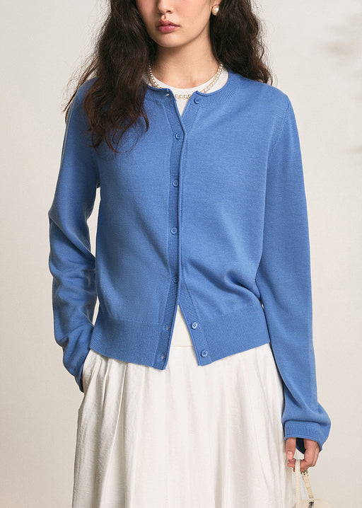 Blue Button Knit Fall Cardigans O Neck