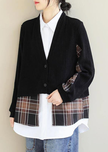 Lapel False Two Pieces Clothes Work Outfits Black Patchwork Top