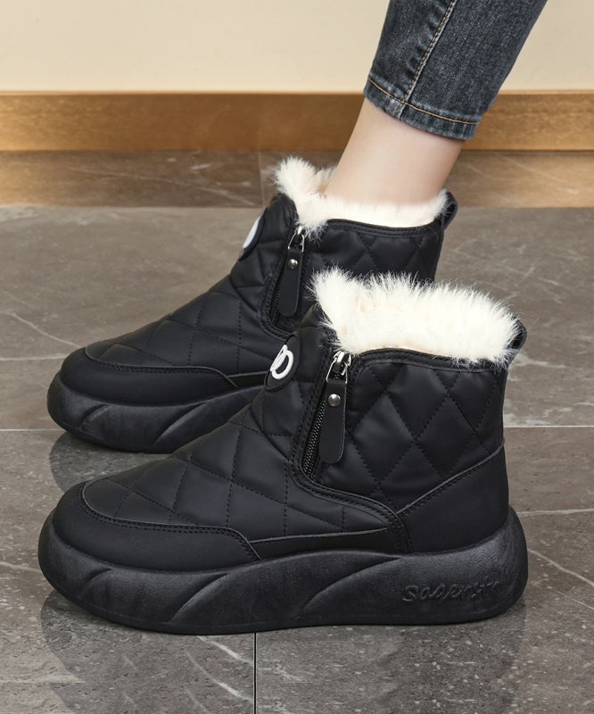 Splicing Platform Boots Khaki Fuzzy Wool Lined