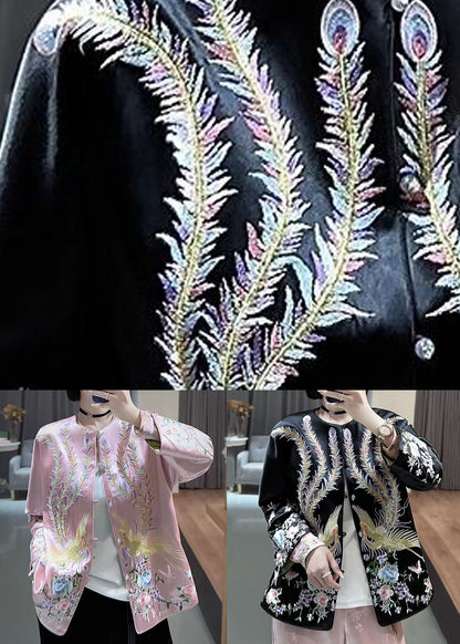 Pink Embroideried Wear on Both Sides Silk Coat Spring