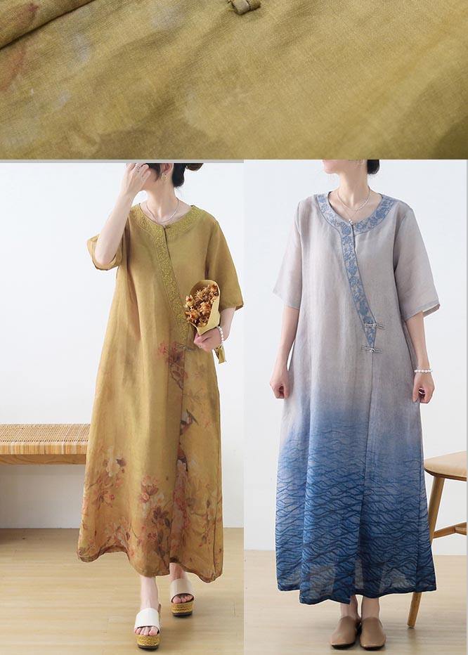 The Peaceful Ocean Linen Dress Gradient Blue Summer Party Dress