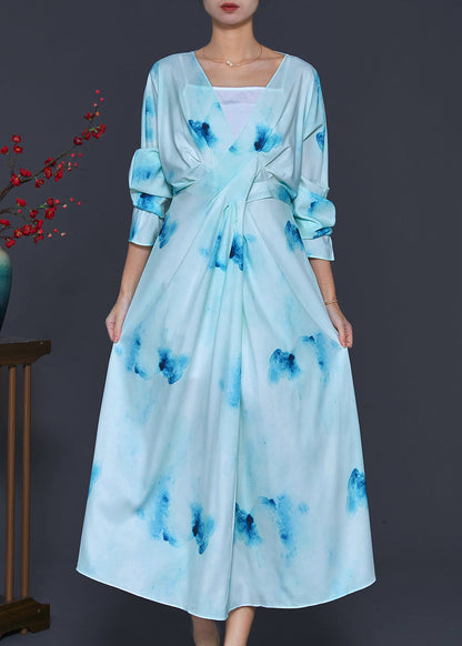 Light Blue Backless Tie Dye Vacation Dresses Spring