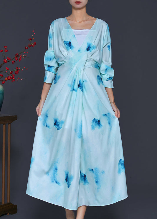 Light Blue Backless Tie Dye Vacation Dresses Spring