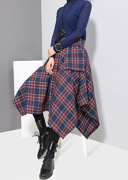 Dark Blue Tie Waist Asymmetrical a Line Skirts Spring