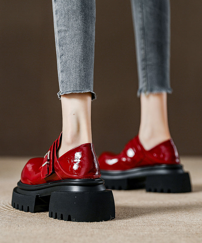 Red Loafer Shoes Platform Faux Leather