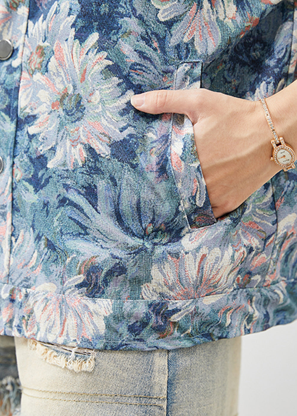 Stylish Blue Painting Cotton Coat Outwear Fall