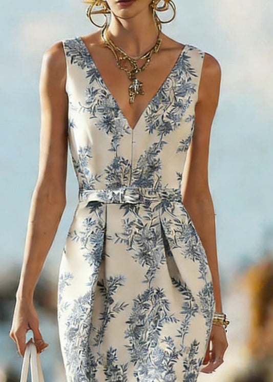 Unique Apricot Zip Up Print Dress Sleeveless