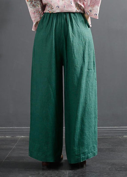 Retro Semi Elastic Waist Wide Leg Pants New Spring Hemp Color Pants