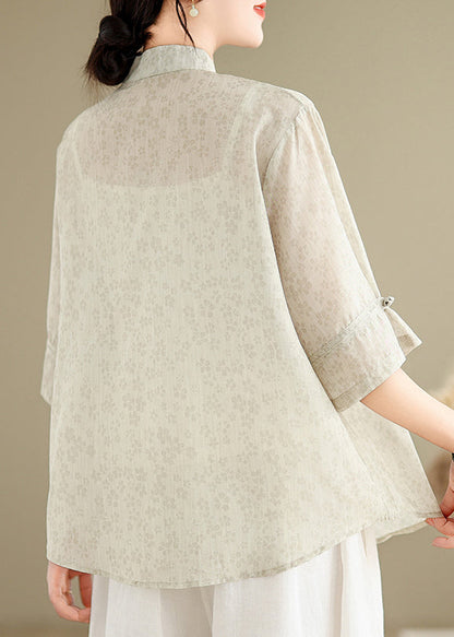 Chinese Style Stand Collar Jacquard Embroidered Cotton Top Summer