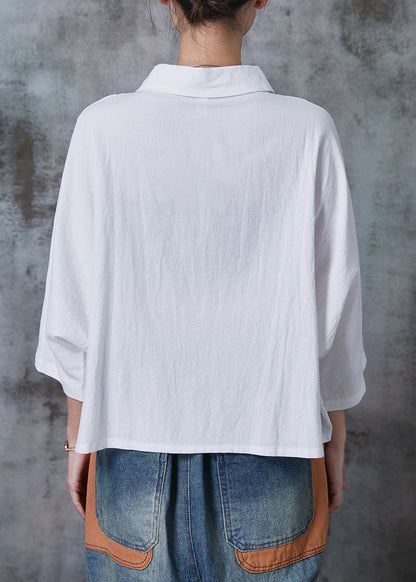 White Oversized Cotton Blouse Top Bracelet Sleeve