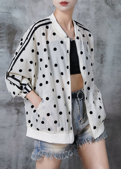 Beige Oversized Dot Print Spandex Jackets Fall